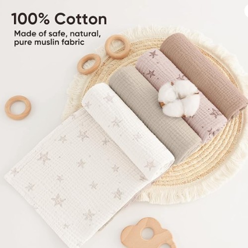 Bearmoss 100% Cotton Muslin Burp Cloths Sets 6 Pack Large Burping Clothes Extra Soft